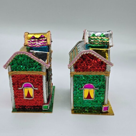 Lot of 5 Vintage The Bombay Company Christmas Putz Sequin Trinket Box Houses - Picture 5 of 16